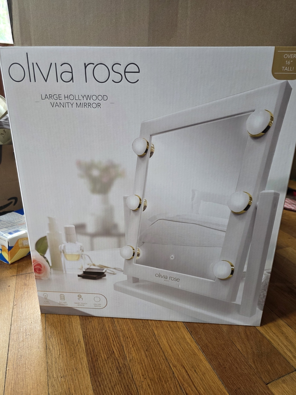 Olivia Rose Large White Hollywood Vanity Mirror with Gold Accents